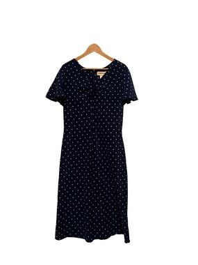 Vintage Expressions Navy Midi Dress with White Polka Dots size 6-8